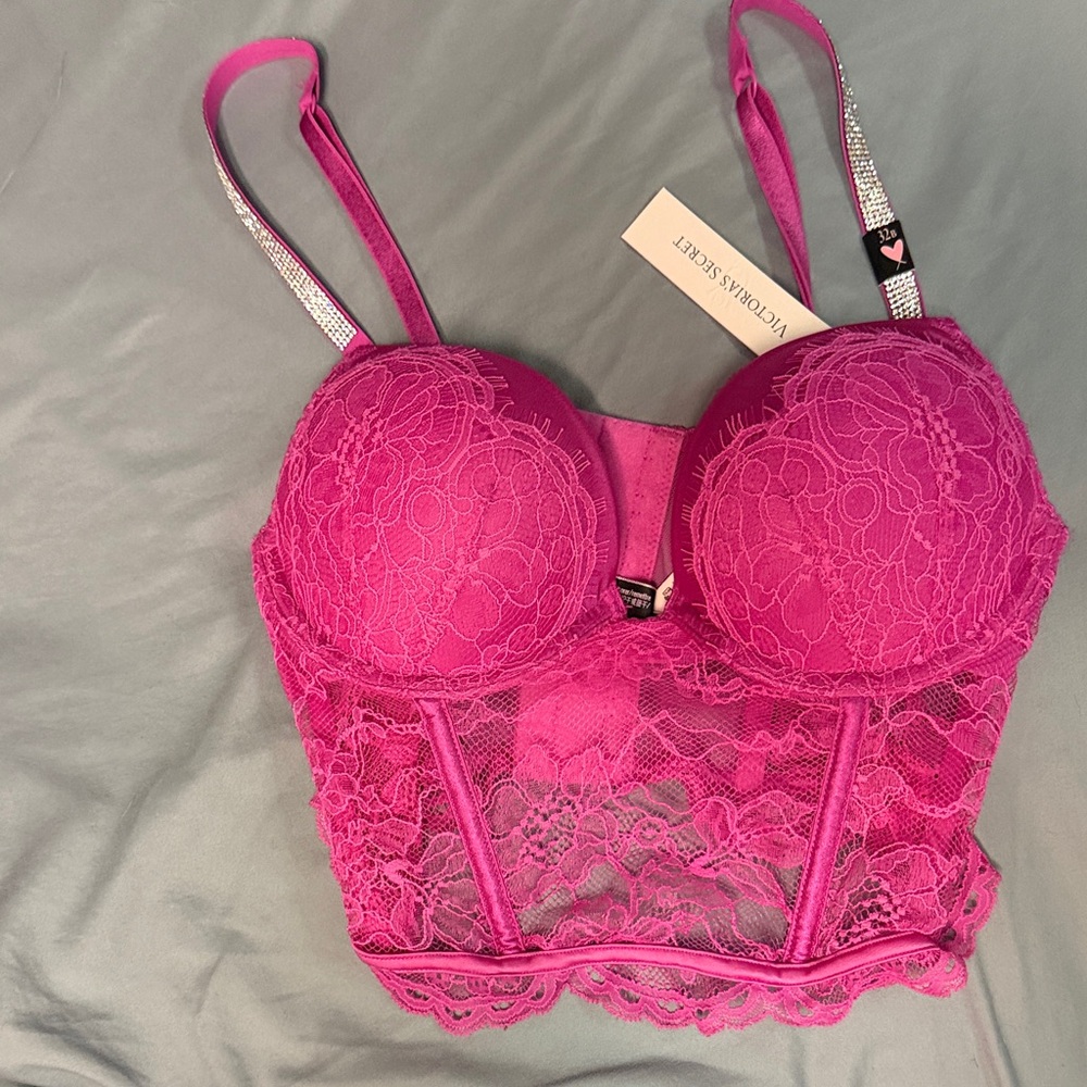 Victoria's Secret Fuchsia Lace Bustier push up bra